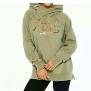 Olive green PINK bling pullover hoodie